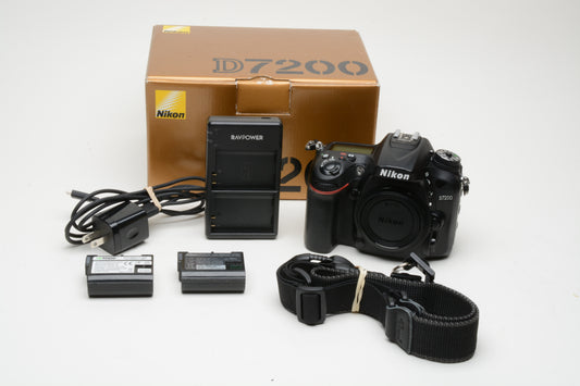 Nikon USA D7200 DSLR Body, 2batts+charger+Nice strap, Only 34,403 Acts!