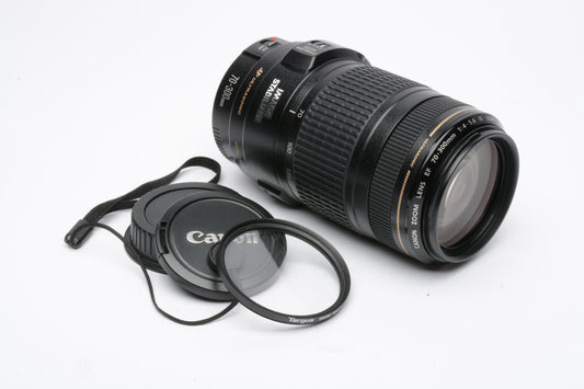 Canon EF 70-300mm f4-5.6 IS USM zoom lens, caps, UV, very clean