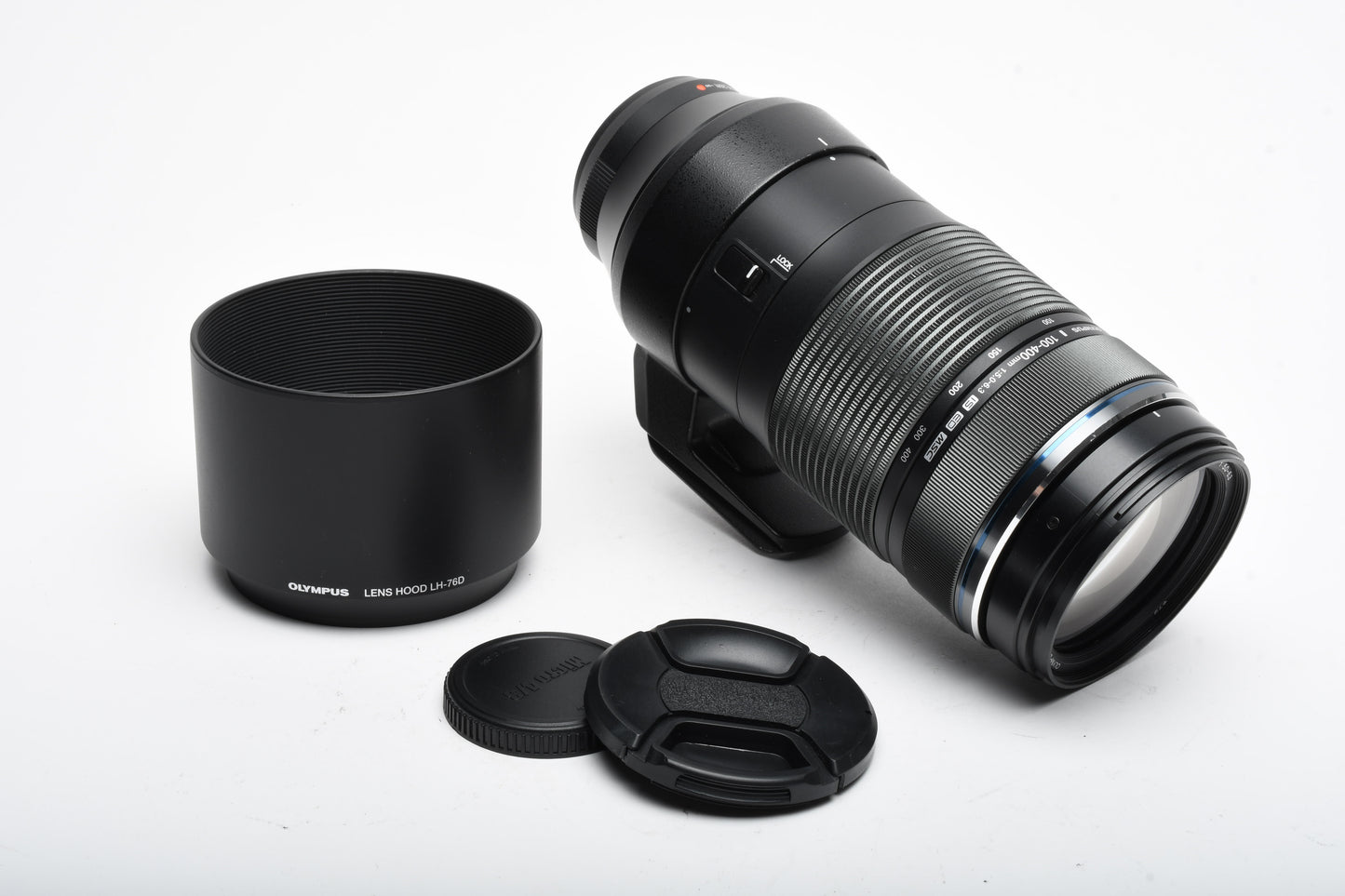 Olympus M Zuiko 100-400mm F5-6.3 IS ED MSC zoom, hood, collar, Great!