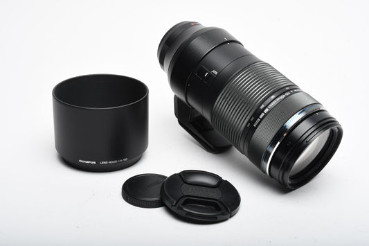 Olympus M Zuiko 100-400mm F5-6.3 IS ED MSC zoom, hood, collar, Great!