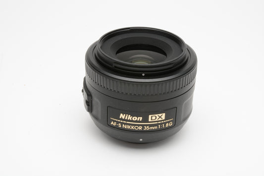 Nikon AF-S Nikkor 35mm f1.8G DX lens, caps, HB-46 lens hood, pouch, Mint-