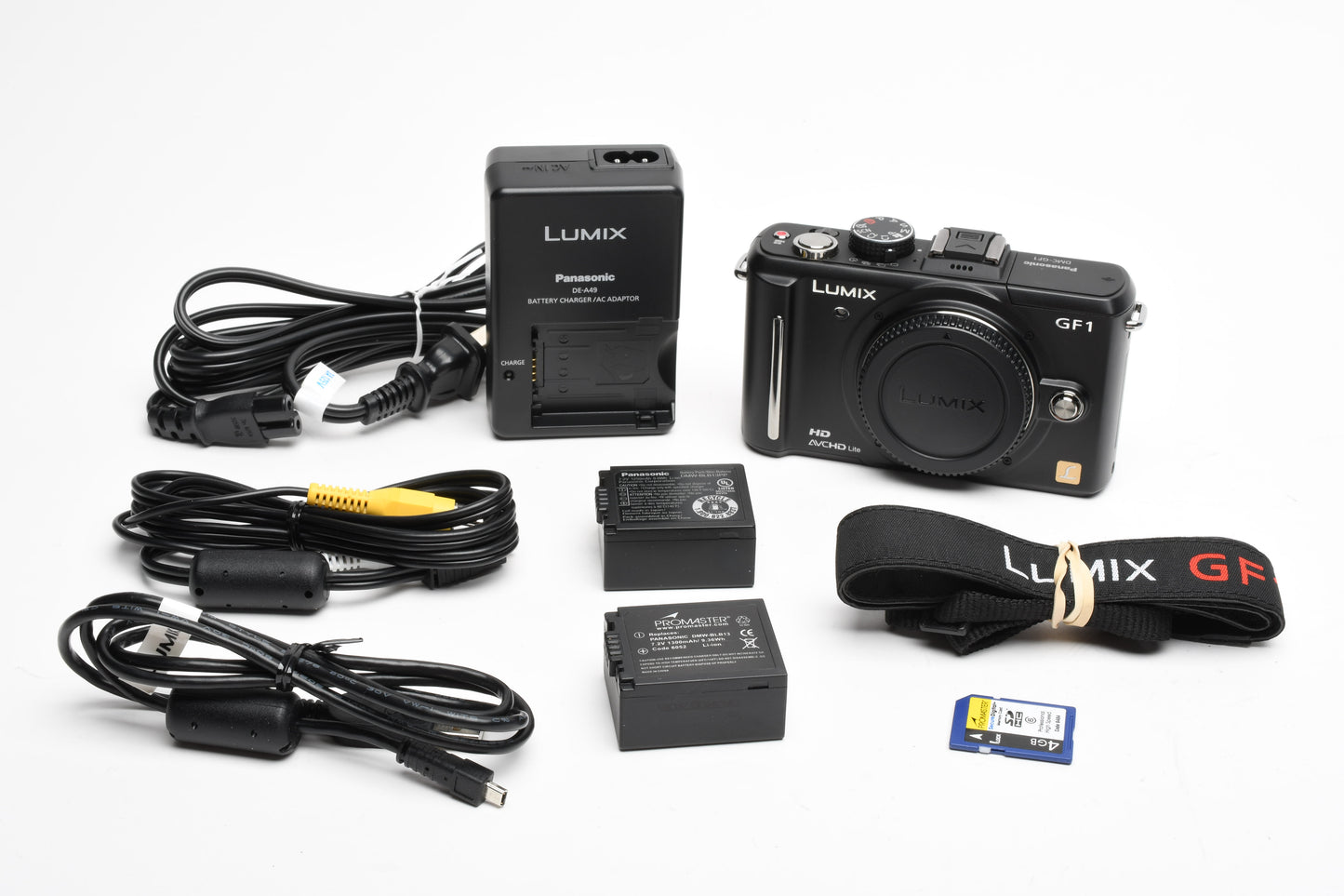 Panasonic Lumix GF1 Body, 2X batts, charger, strap, cables, tested, nice!