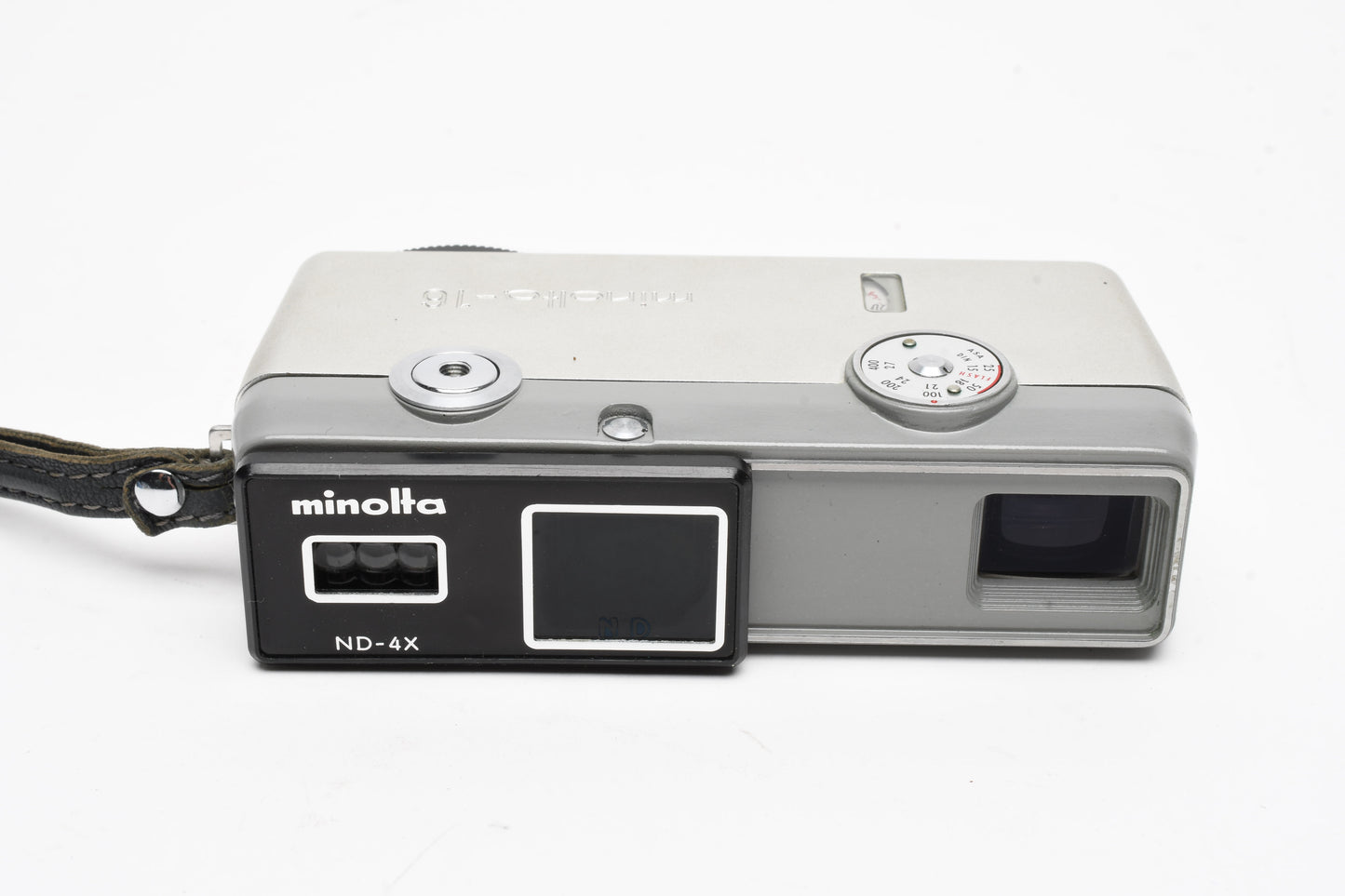 Minolta 16 E.E Subminiature camera, case, strap, Works! Clean (Silver)
