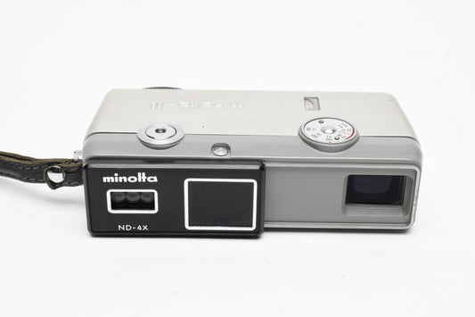 Minolta 16 E.E Subminiature camera, case, strap, Works! Clean (Silver)