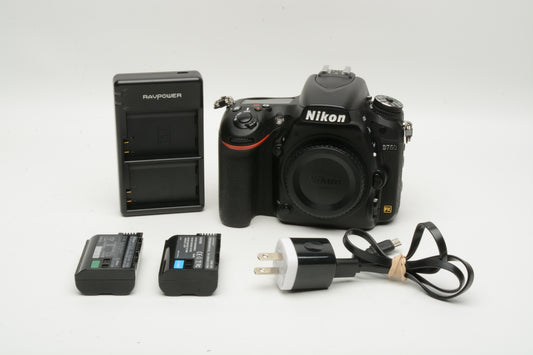 Nikon D750 DSLR Body w/2x batts, dual charger, 140K Acts, Still Great!