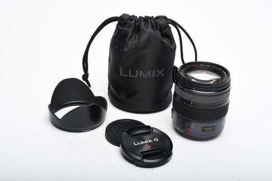Panasonic Lumix G 12-35mm f2.8 Asph. Power OIS HD Lens MFT, Hood+Caps, Great!