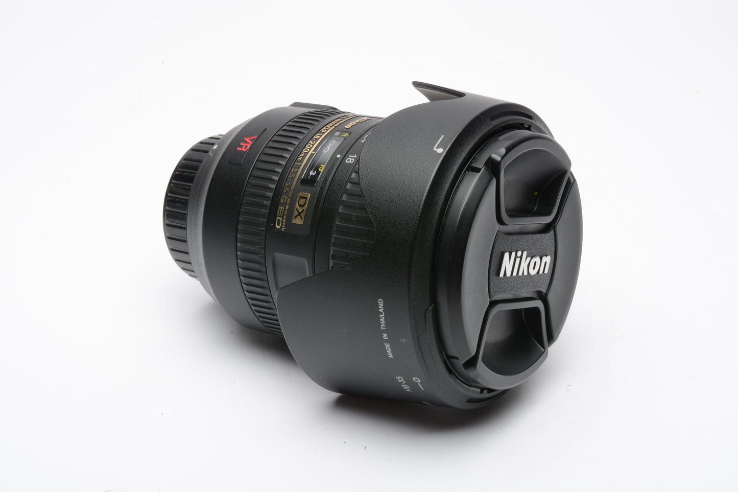 Nikon AF-S Nikkor 18-200mm F3.5-5.6G ED VR DX zoom lens, hood, Very clean!