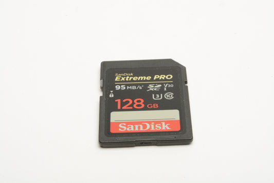 Sandisk Extreme Pro 95MB/SSD XC V30 128GB SD card, formatted, very clean