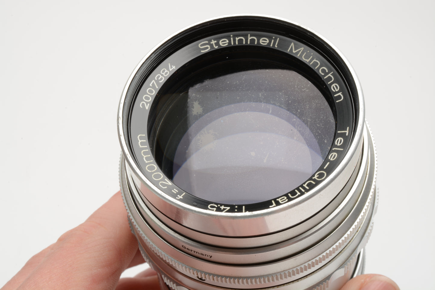 Steinheil München Tele-Quinar 200mm f4.5 Exakta Mount Lens, Hood+case *Read