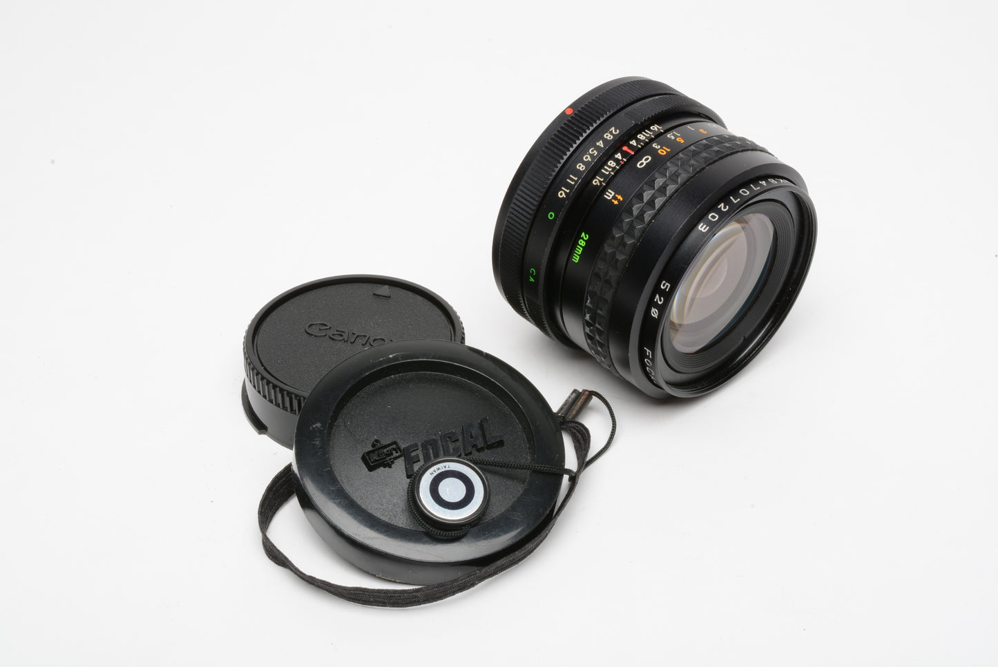 Focal MC 28mm f2.8 Manual Focus Wide Angle Prime Canon FD Lens, Caps