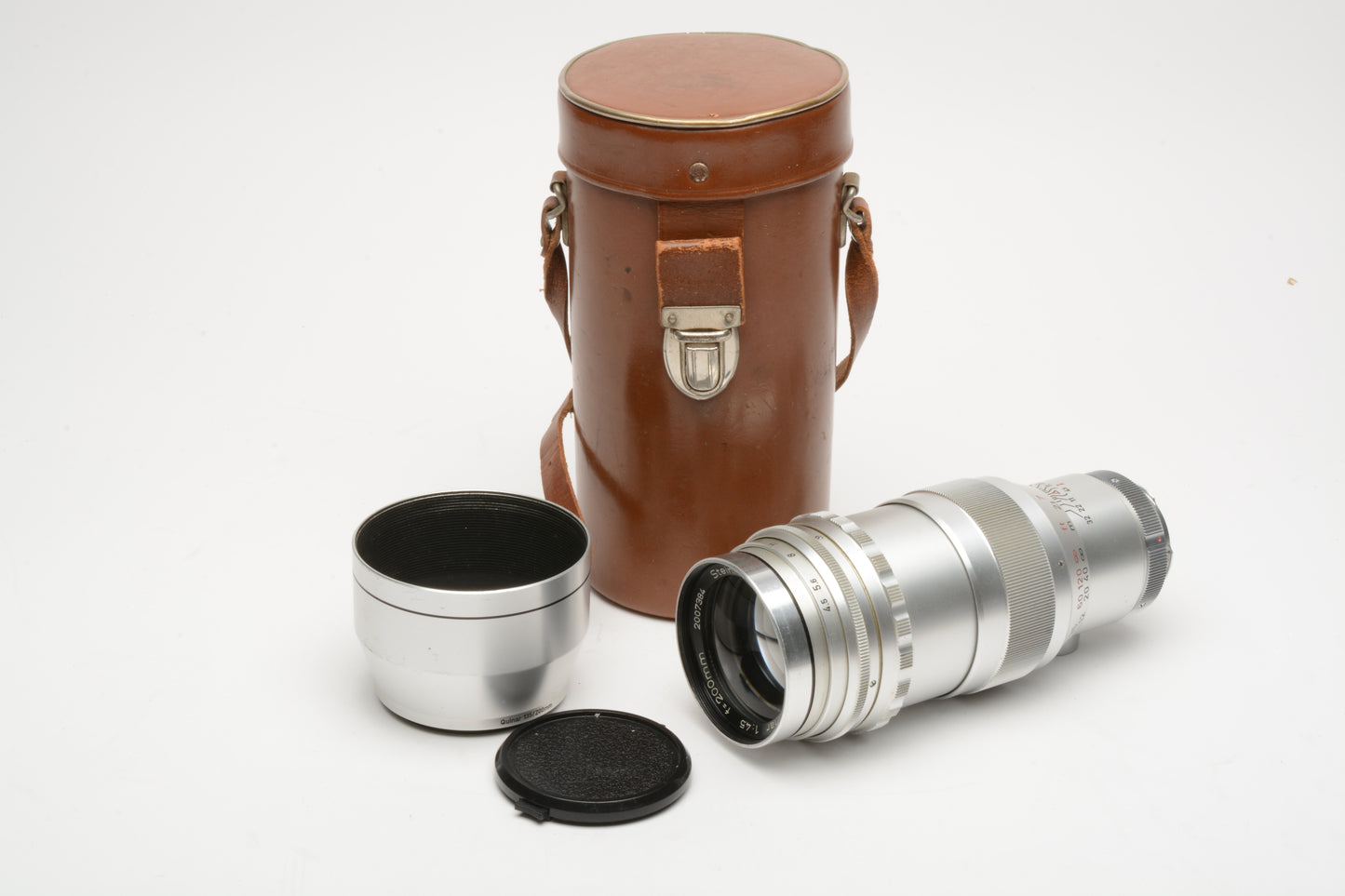 Steinheil München Tele-Quinar 200mm f4.5 Exakta Mount Lens, Hood+case *Read