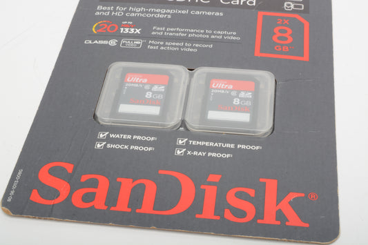 2-Pack Sandisk Ultra SDHC 8GB 133X, New