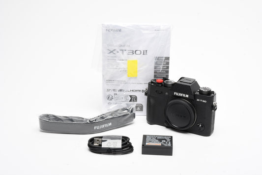 Fujifilm X-T30 II Mirrorless Camera (Black) batt+USB cable+strap 3302 Acts!