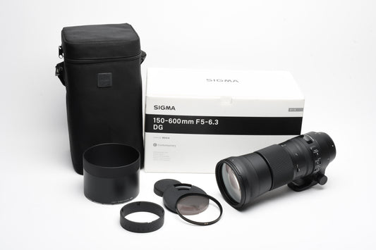 Sigma AF 150-600mm f5-6.3 DG OS HSM C w/Case, Collar, B+W UV, Canon EF, Mint-