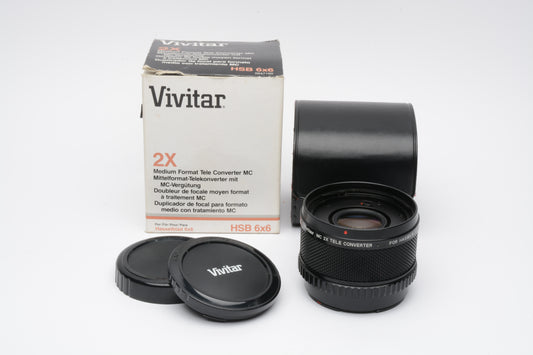 Vivitar MC 2X Teleconverter for Hasselblad 6x6 cameras, clean, caps, case, box