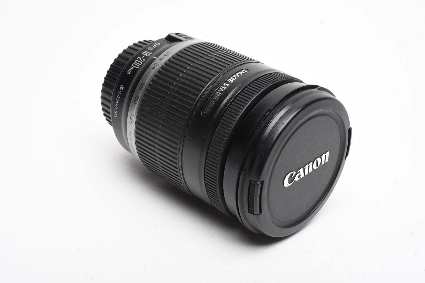 Canon EFS 18-200mm f3.5-5.6 IS zoom lens, caps, Box, Good!