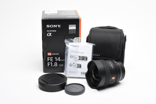 Sony FE 14mm f1.8 GM Lens SEL14F18GM, case, box, Mint, USA