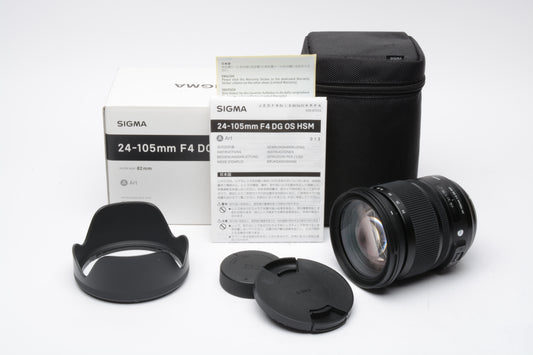 Sigma AF 24-105mm f4 DG OS HSM Art Lens for Nikon F-Mount, Hood+Caps+Case Boxed