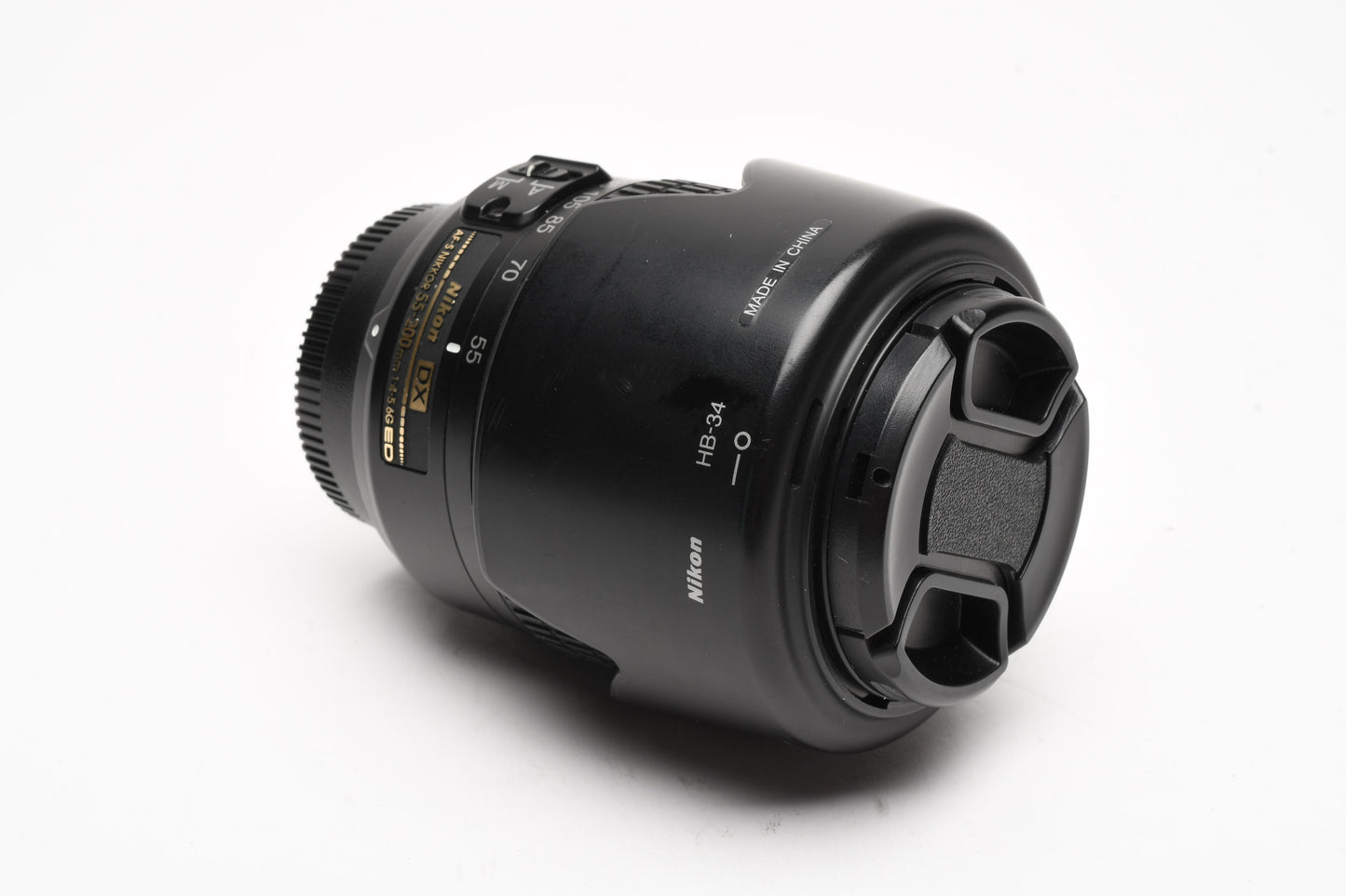 Nikon AFS Nikkor 55-200mm F4-5.6G ED DX VR zoom lens, caps, hood, Nice