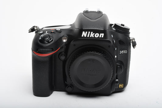 Nikon D610 DSLR Body w/battery, charger, strap, 62K Acts, Nice!