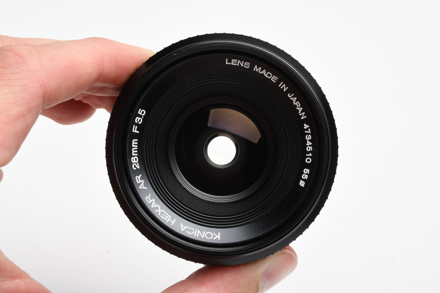 Konica Hexar 28mm f3.5 wide angle lens w/Skylight, Hood, Caps, Cases