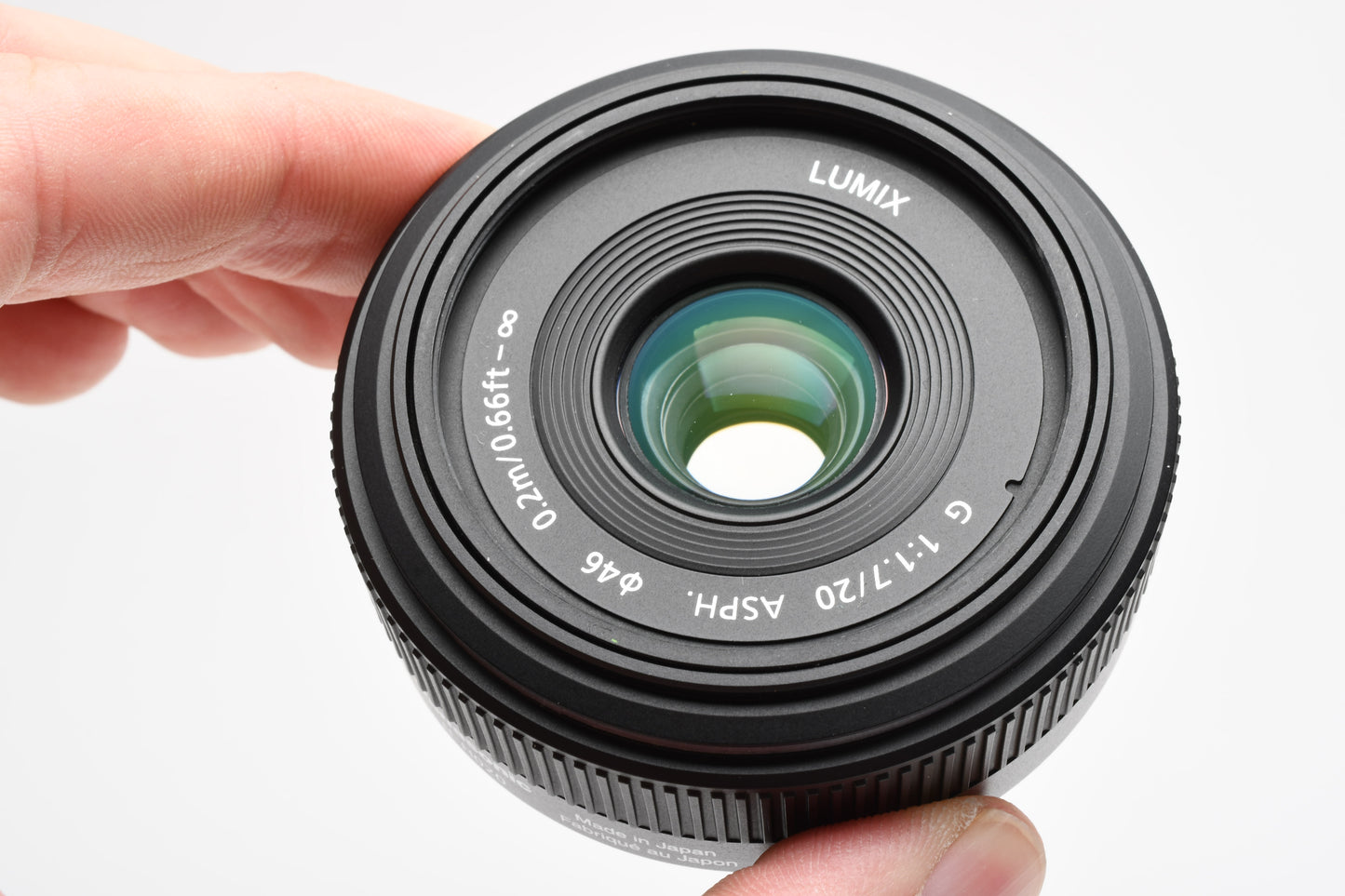 Panasonic Lumix 20mm f1.7 G lens, Very clean, w/Pouch + Hood
