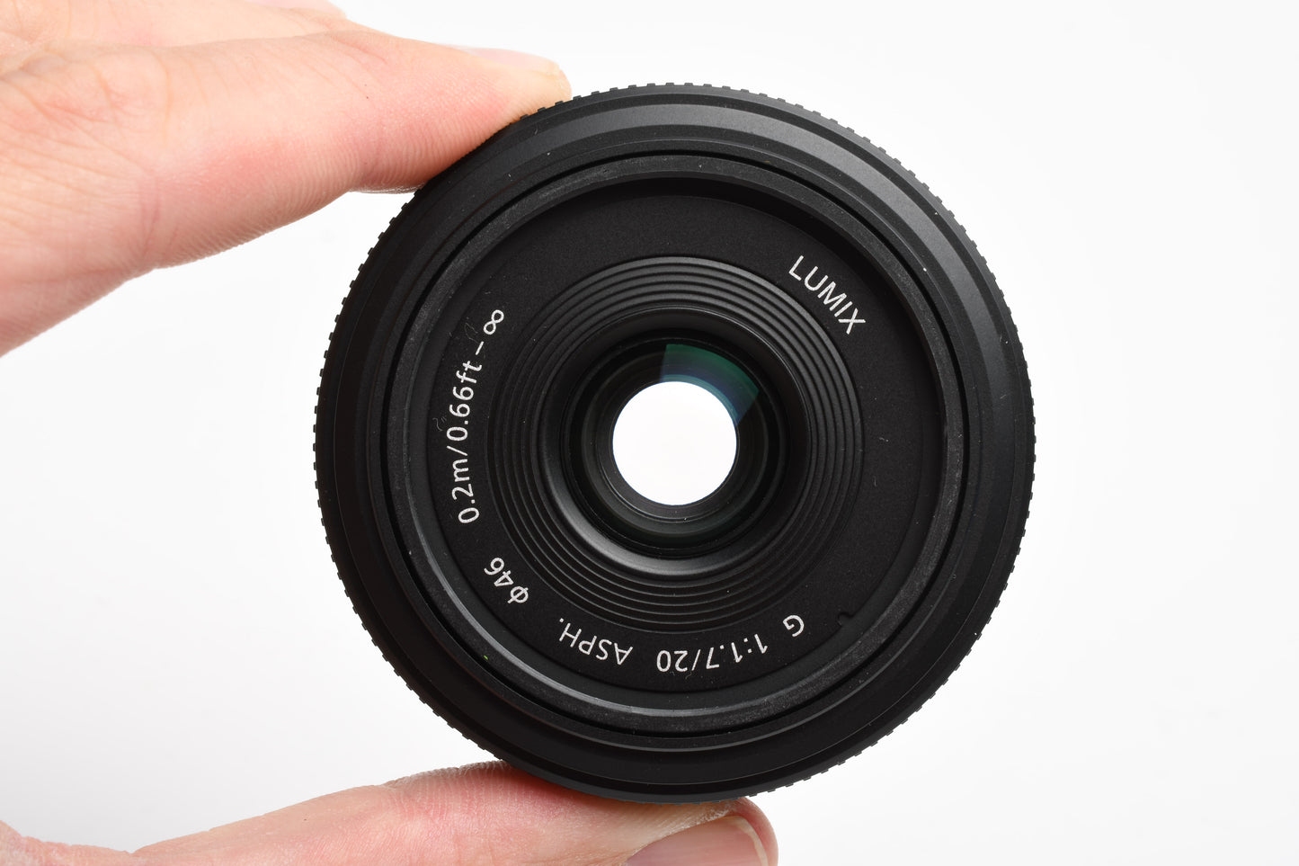 Panasonic Lumix 20mm f1.7 G lens, Very clean, w/Pouch + Hood