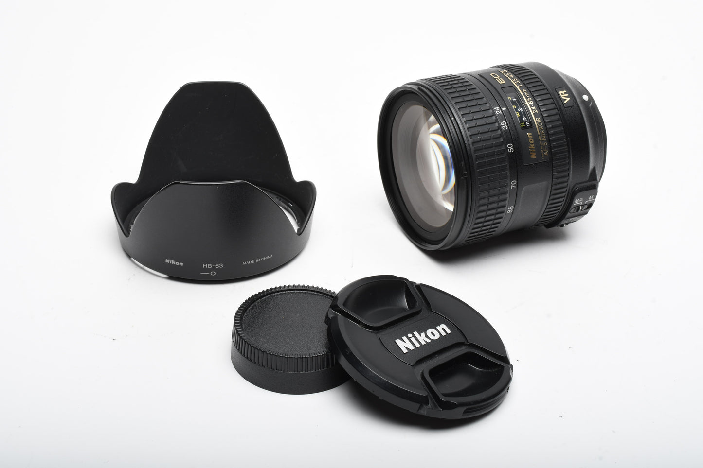 Nikon Nikkor AFS 24-85mm f3.5-4.5G ED VR zoom lens, Caps, Hood, Good