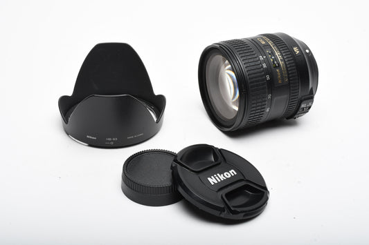 Nikon Nikkor AFS 24-85mm f3.5-4.5G ED VR zoom lens, Caps, Hood, Good