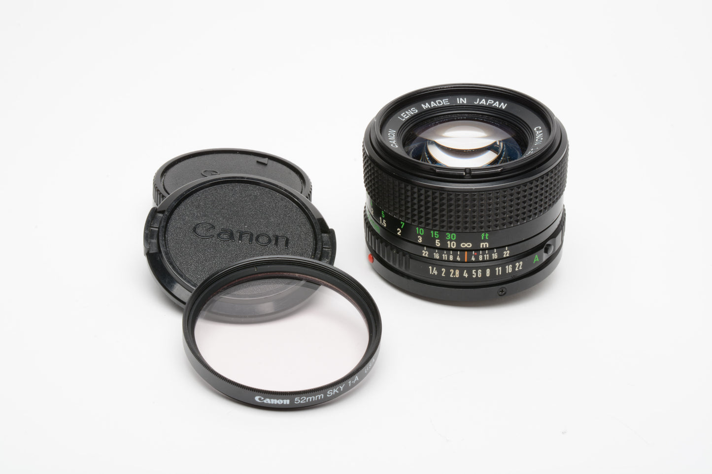 Canon 50mm f1.4 N FD mount lens, very clean and sharp, caps + Canon UV