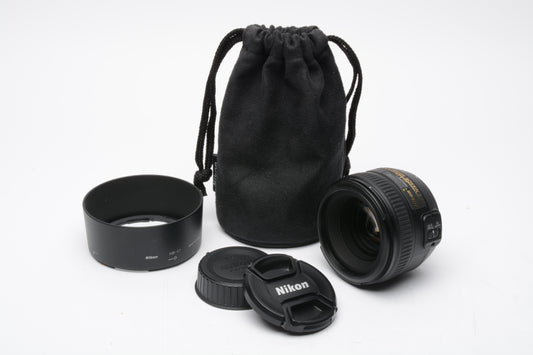 Nikon AF-S Nikkor 50mm f1.4G Lens, caps, hood, pouch, clean & sharp!