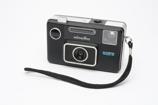 Minolta Autopak 400-X 126 format camera, cool retro, strap, works, Vintage