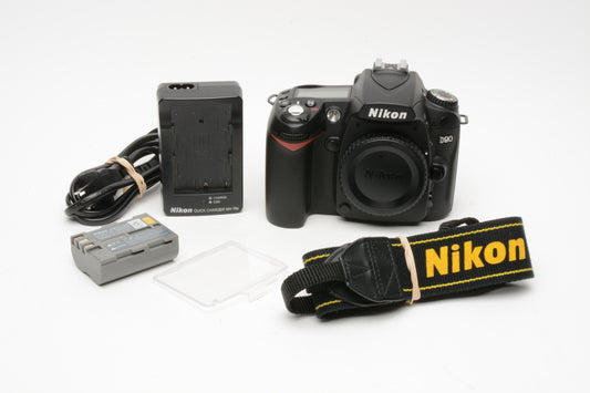 Nikon D90 DSLR body, batt, charger, strap, Only 4872 Acts, very clean, tested