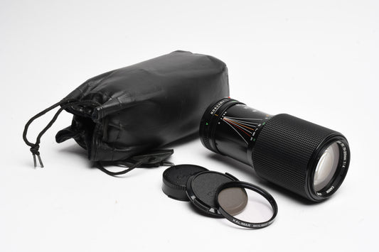 Canon FD 70-210mm f4 zoom lens, caps, pouch, sky filter, Nice