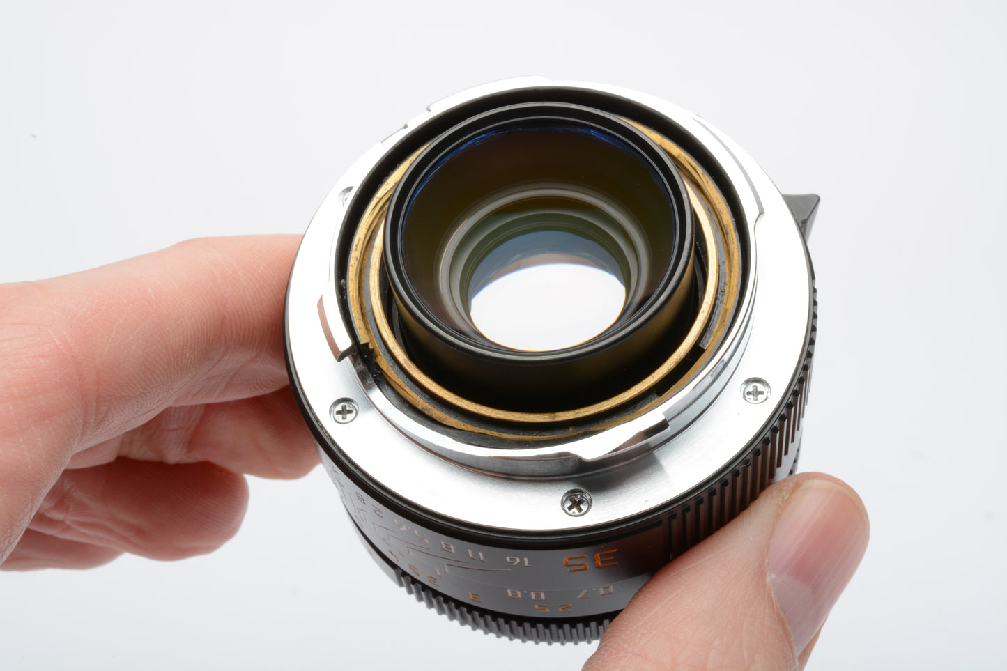 Leica 35mm f/2 Asph. Summicron-M Black Lens #11879, hood, caps, very clean