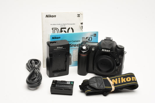 Nikon D50 DSLR body Only w/Batt+charger 17K Acts