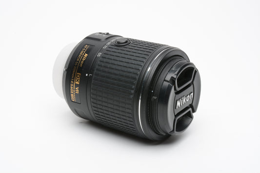 Nikon AF-S Nikkor 55-200mm f4-5.6GII ED VR DX zoom lens, caps+manual