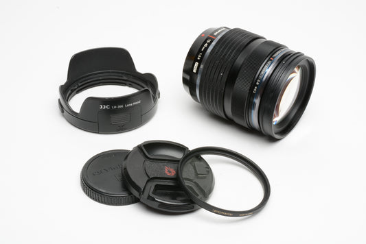 Olympus M. Zuiko Pro 12-40mm f2.8 digital lens (Black), caps, hood, nice!