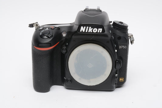 Nikon D750 DSLR Body, batt+charger+strap, clean, Only 5352 Acts!