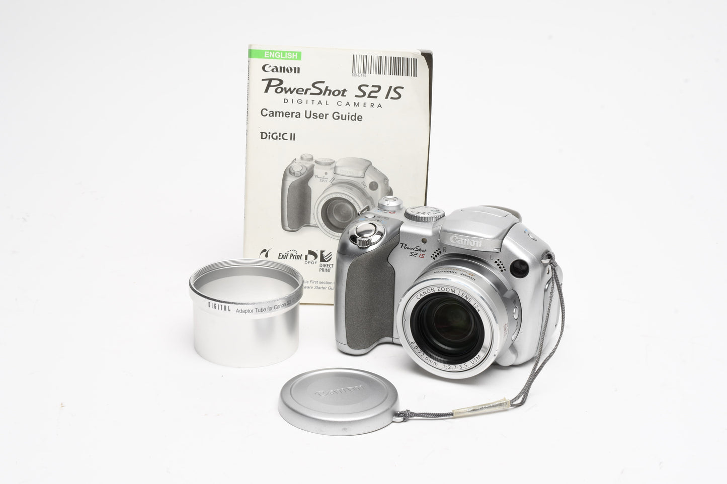 Canon Powershot S2 IS 5MP Digital Point&Shoot camera, adapter, manual