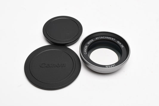 Canon wide WA-34 Auxiliary lens, caps, Very clean