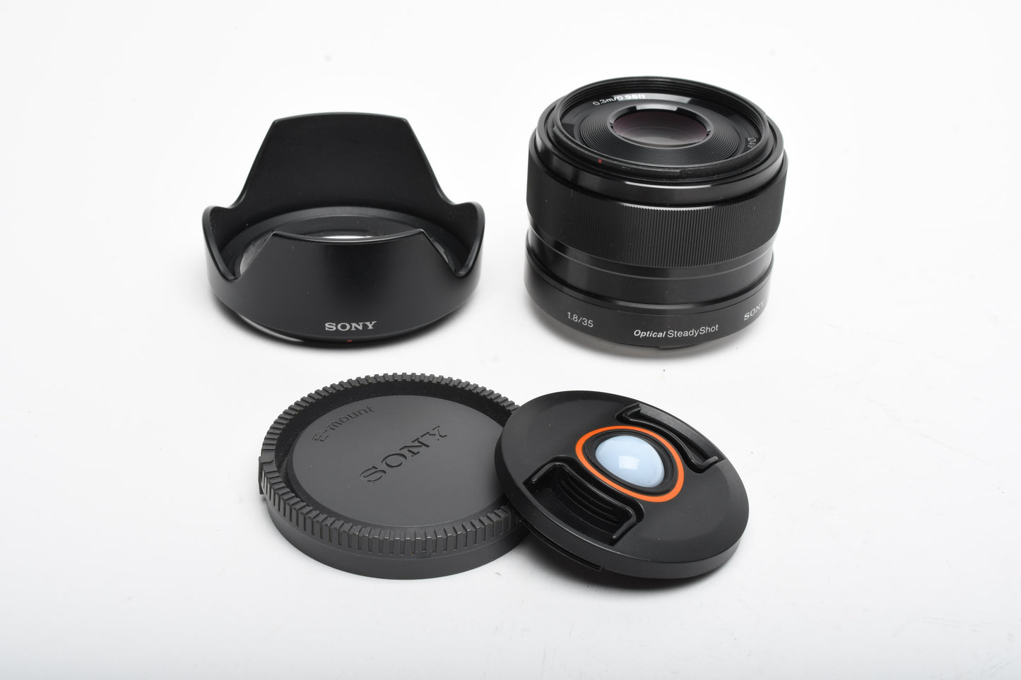 Sony 35mm f1.8 SEL35F18 wide angle E-mount lens, caps, hood, Good!