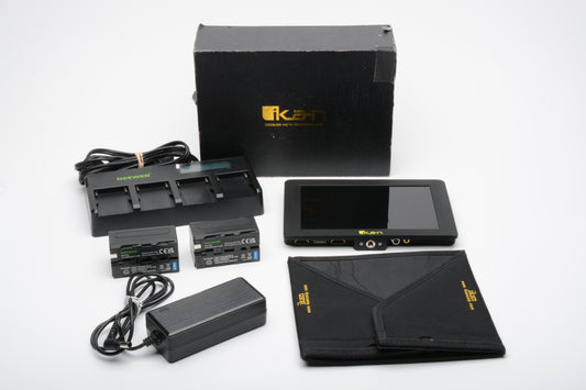 Ikan Saga 7" LCD screen S7H-V2, 2batts, 4-port charger, AC adapter, nice and clean