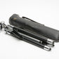 "M" aluminum vintage tripod w/accordion legs, pan head, case, nice!
