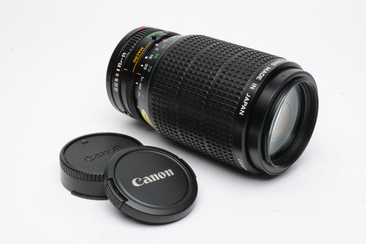 Canon FD 75-200mm f4.5 zoom lens, very clean, caps