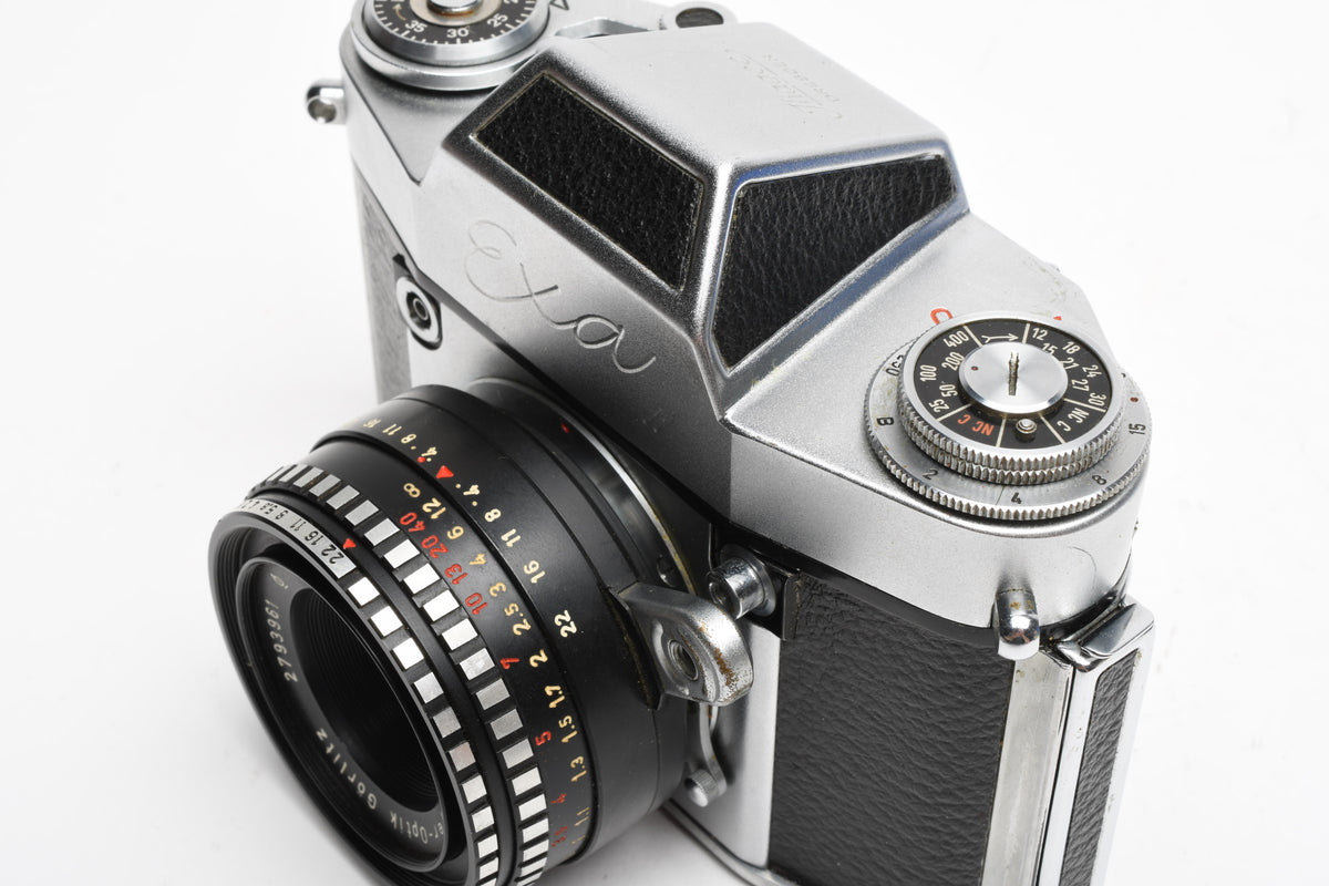 Meyer Optik Domiplan 50mm f2.8 lens w/Exa II body (Parts) & eveready case