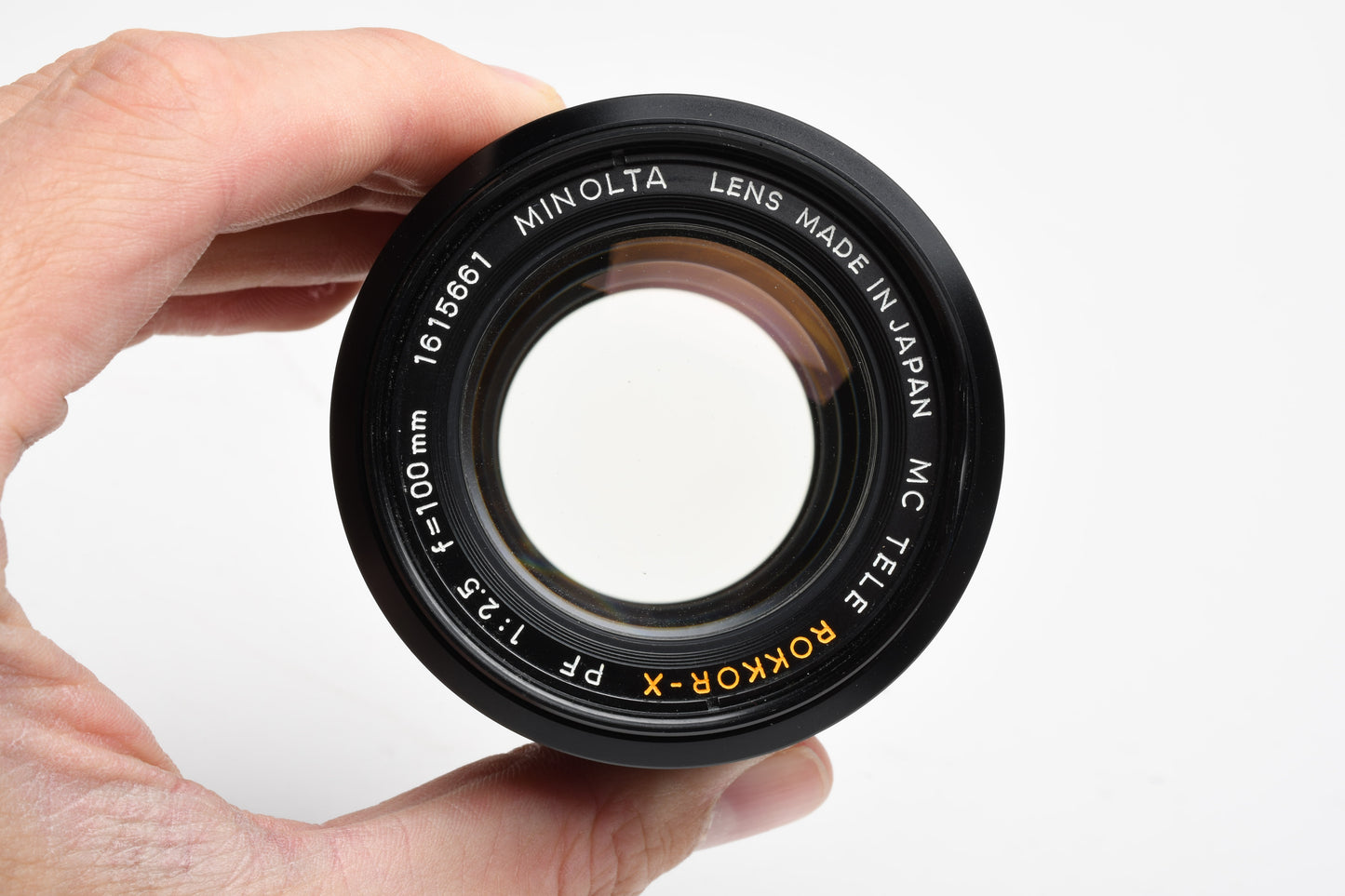 Minolta Rokkor-X 100mm f2.5 MD lens, Hood, Cap, Jewel case, Mint-