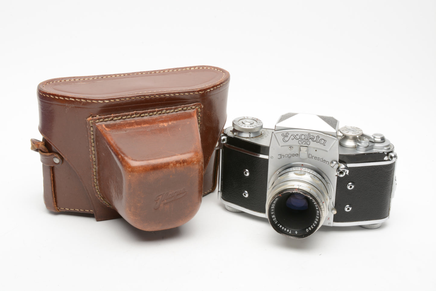 Jhagee Exakta VX w/Zeiss Tessar 50mm f2.8, case, tested, very nice!