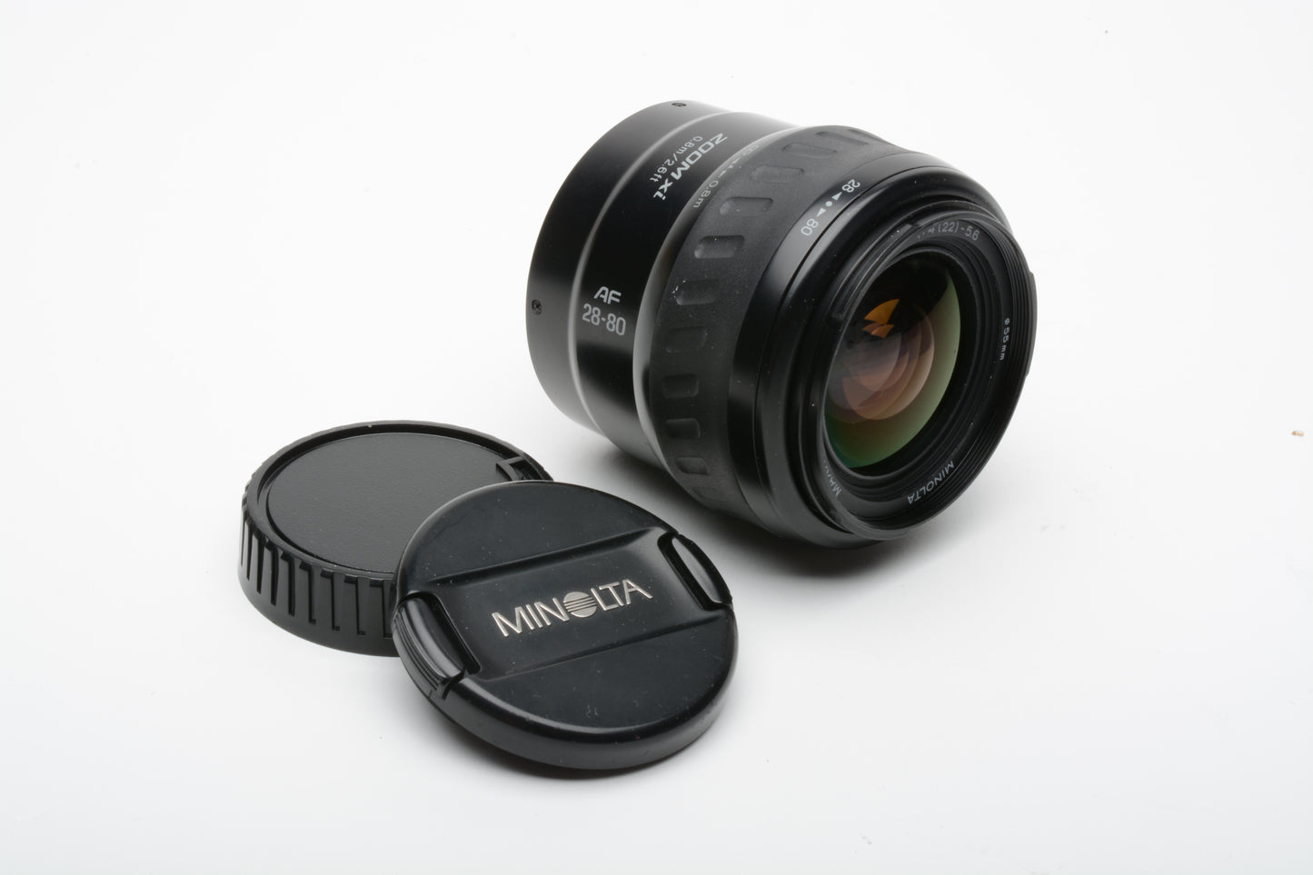 Minolta AF Maxxum 28-80mm F4-5.6 zoom Xi power zoom lens, caps