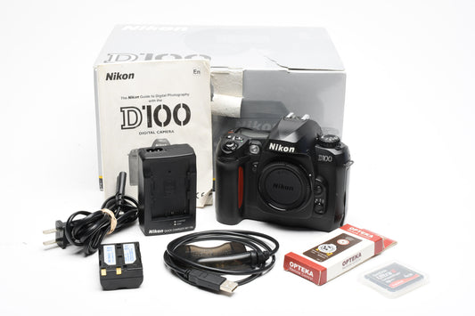Nikon D100 6.1MP DSLR Body, batt, charger, manual, strap, CF, tested, Box